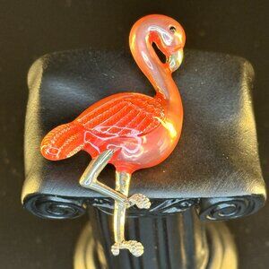 🦩 Flamingo Brooch by RW – Pink Enamel & Gold-Tone Vintage Statement Pin
